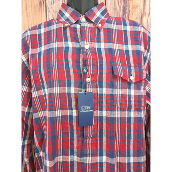 Polo Ralph Lauren Half-Button-Down Madras Shirt Large NWT - Picture 3 of 8